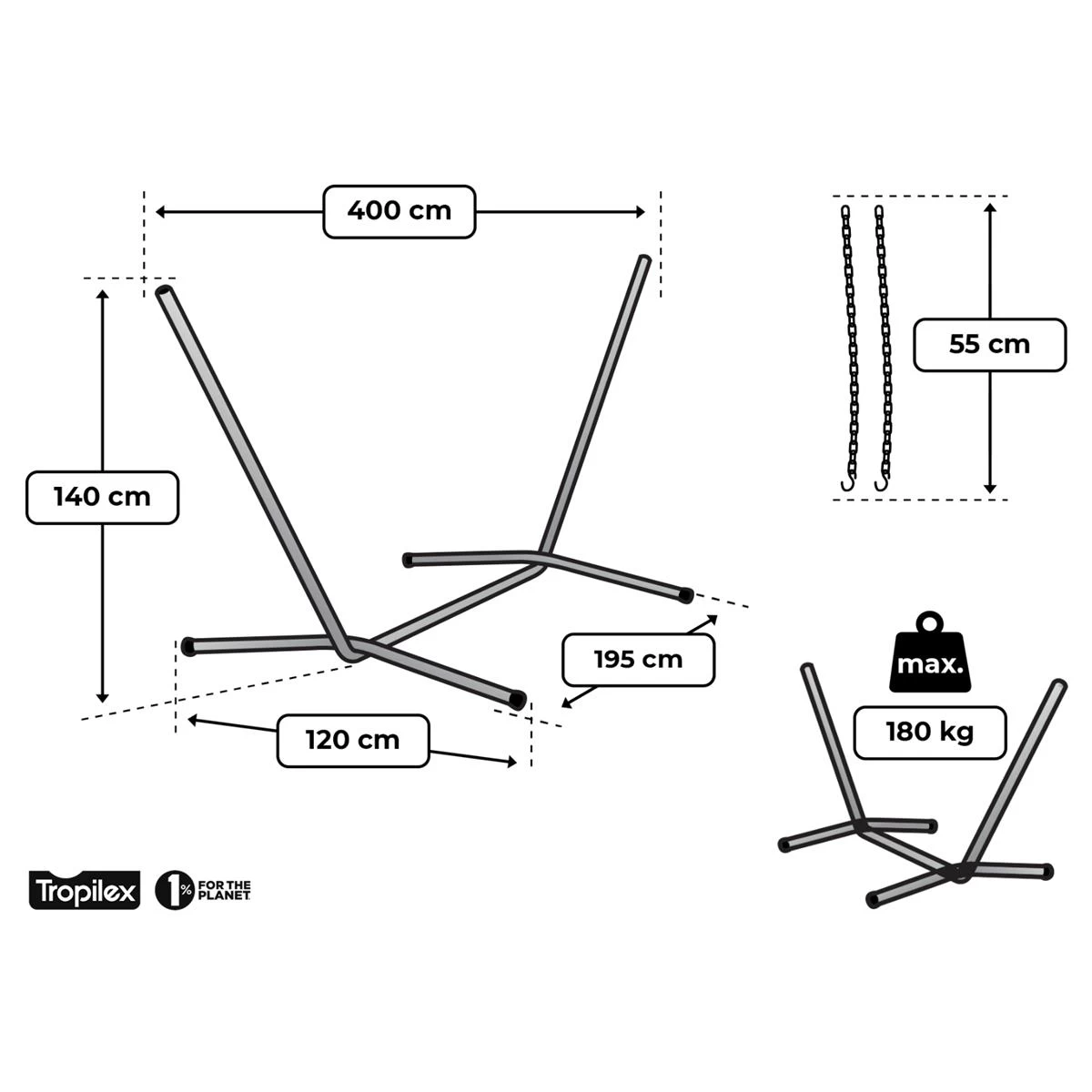 Tropilex® Hangmatstandaard Familie Easy Zwart - Afbeelding 11