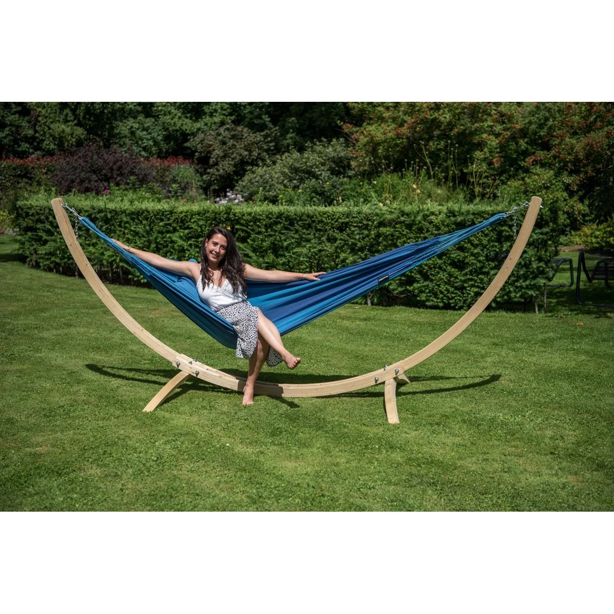 Tropilex® Hangmat Met Standaard Eénpersoons Wood & Dream Blue Blauw - Afbeelding 2