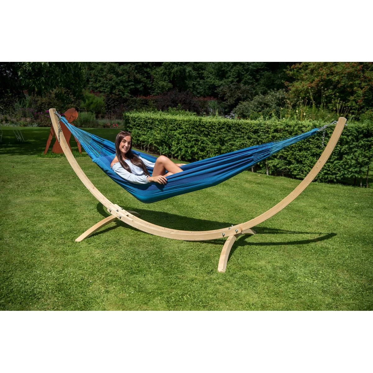 Tropilex® Hangmat Met Standaard Eénpersoons Wood & Dream Blue Blauw - Afbeelding 3