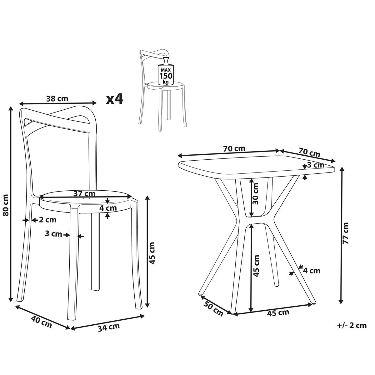 Beliani - SERSALE|CAMOGLI - Tuinset Voor 4 - Wit|Zwart - Afbeelding 10