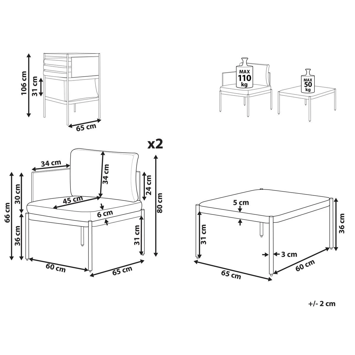 Beliani - TERRACINA - Loungeset Voor 2 - Oranje - Aluminium - Afbeelding 6