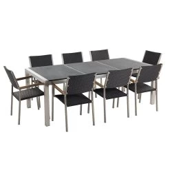 Beliani - GROSSETO - Tuinset Voor 8 Rotan - Grijs|Zwart - Graniet