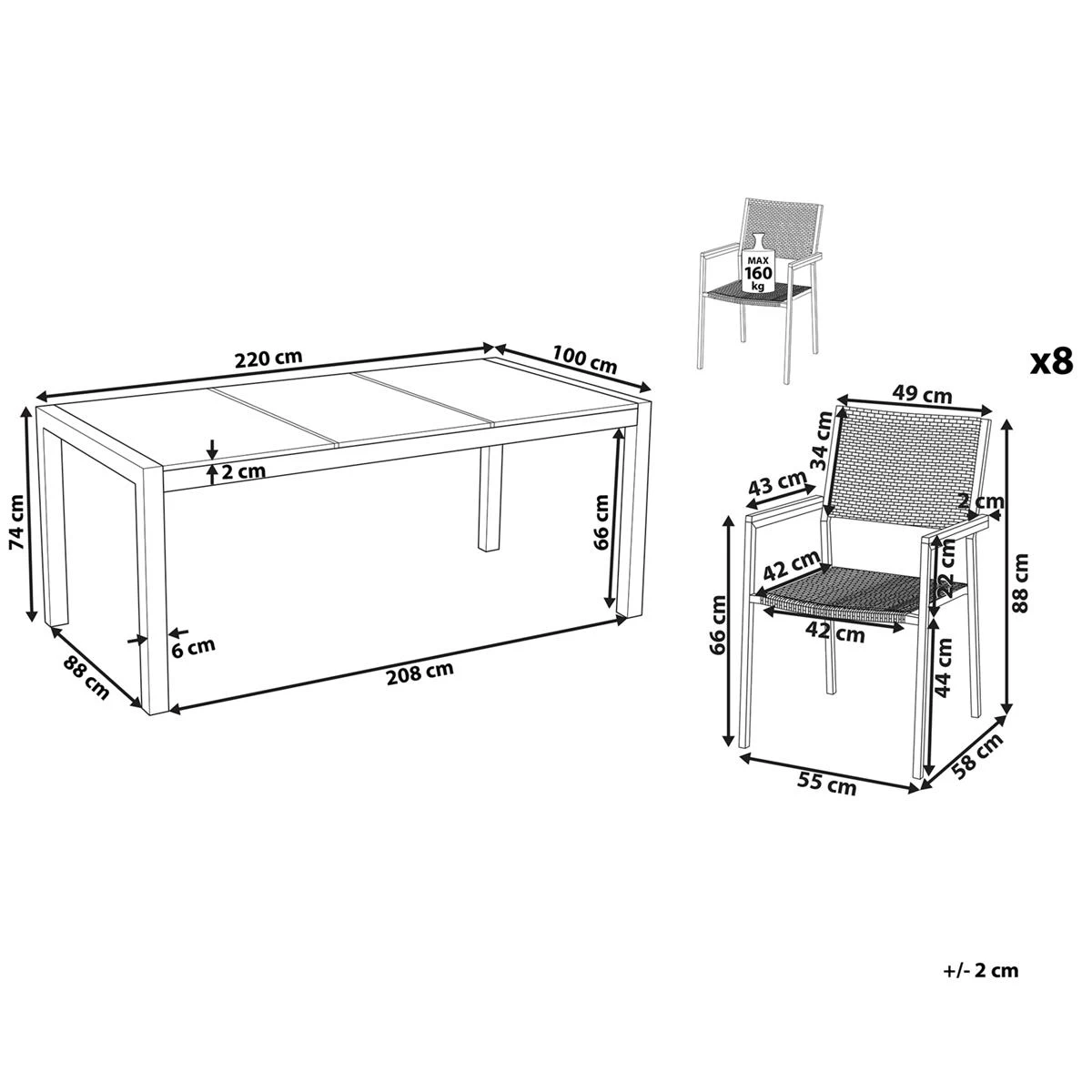 Beliani - GROSSETO - Tuinset Voor 8 Rotan - Grijs|Zwart - Graniet - Afbeelding 11