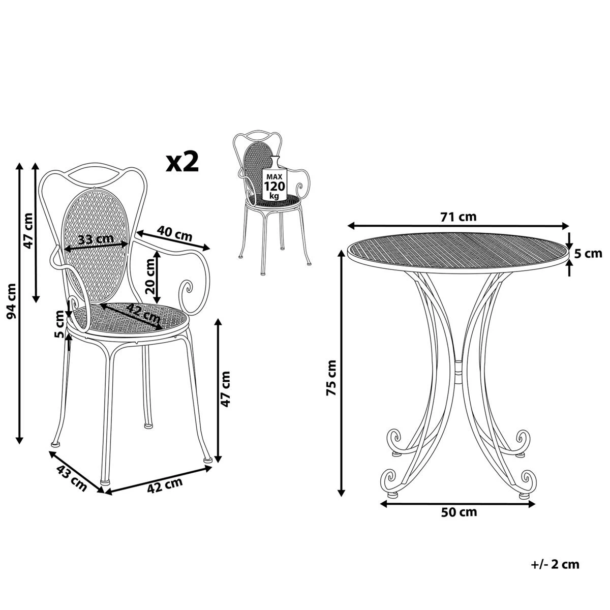 Beliani - CILENTO - Bistroset Voor 2 - Grijs - IJzer - Afbeelding 7