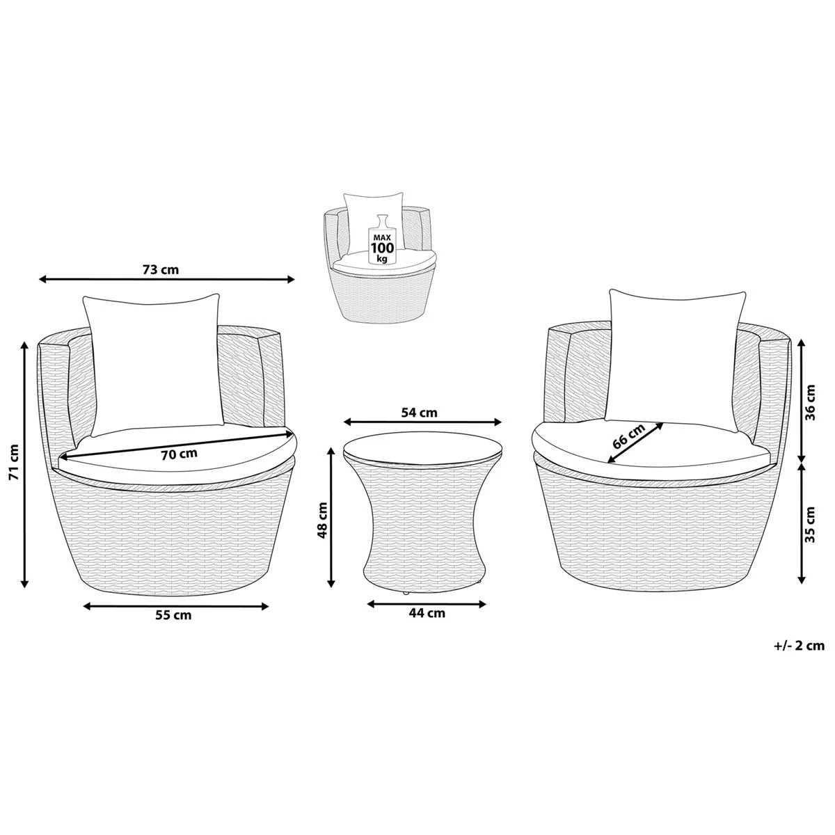 Beliani - CAPRI - Bistroset Voor 2 - Grijs - PE Rotan - Afbeelding 11