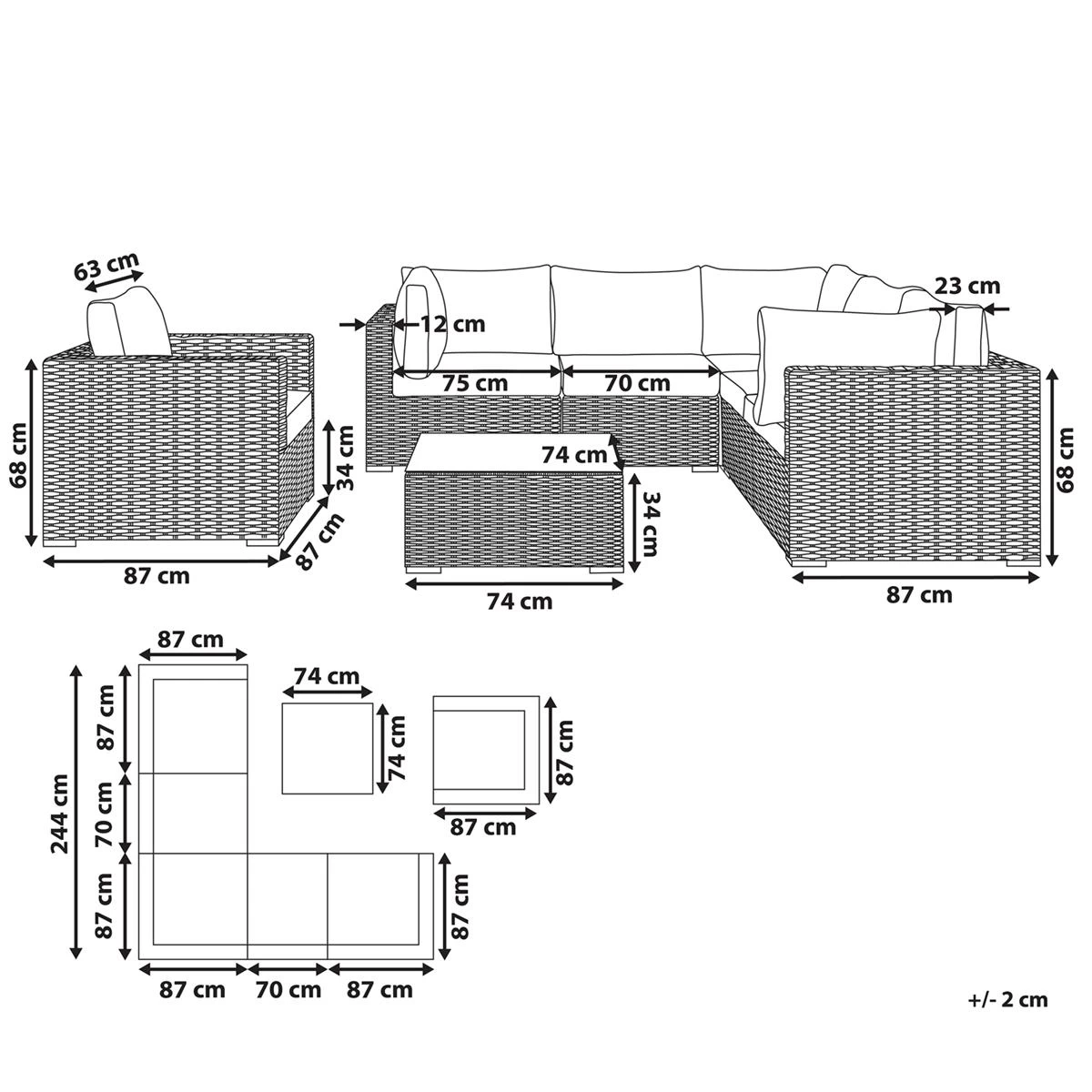 Beliani - CONTARE - Loungeset Voor 6 - Bruin - Linkszijdig - PE Rotan - Afbeelding 12
