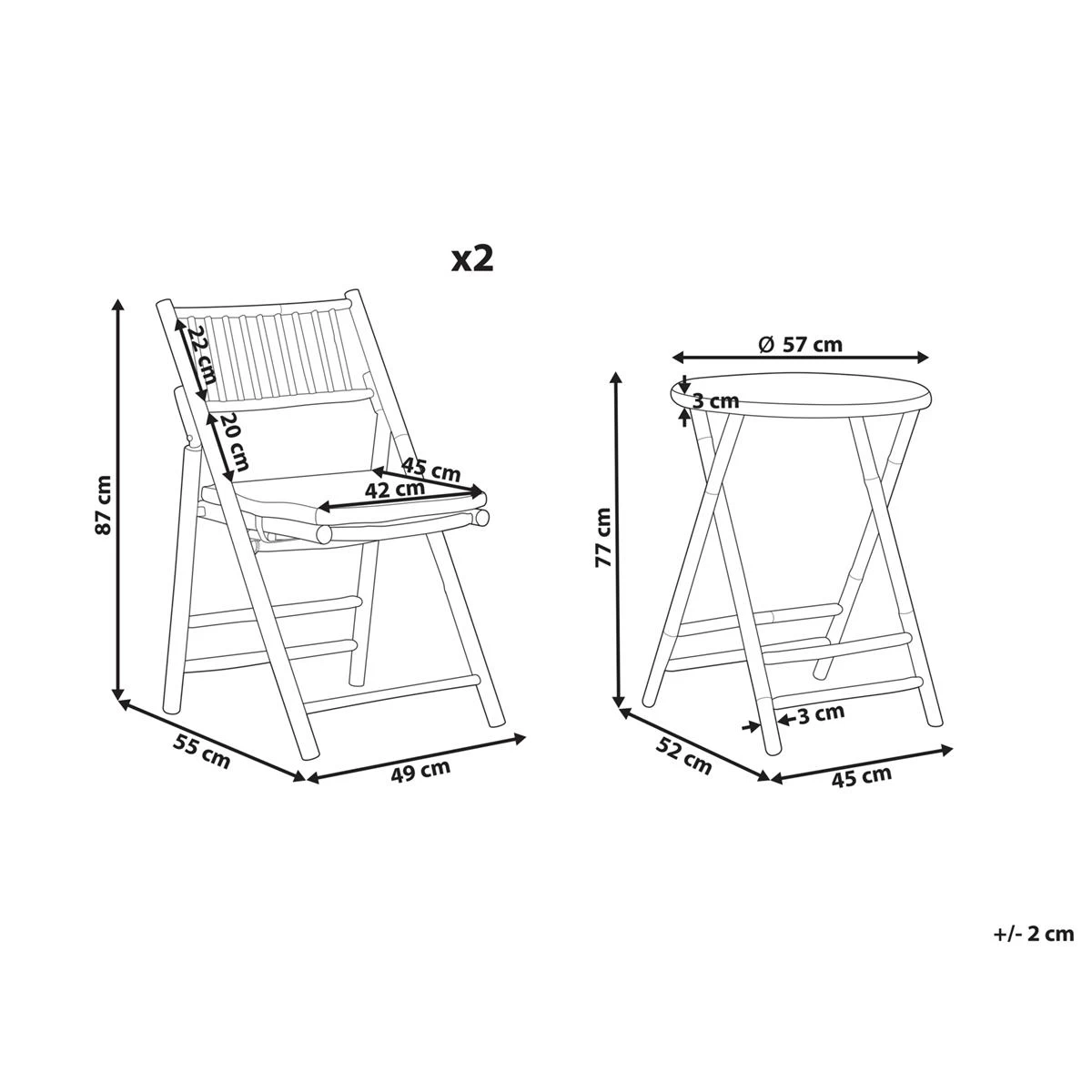 Beliani-SAVELLETRI-Bistroset Voor 2-Lichte Houtkleur-Bamboehout - Afbeelding 11