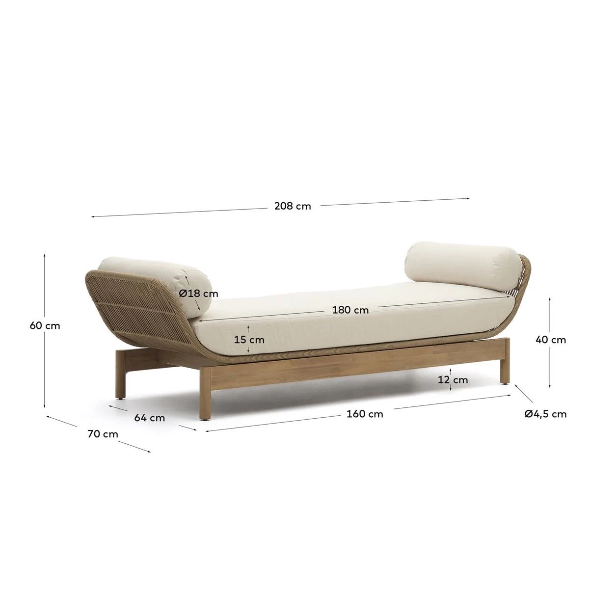 Kave Home - Ligstoel Catalina Beige Van Touw En Massief Acaciahout FSC - Afbeelding 6