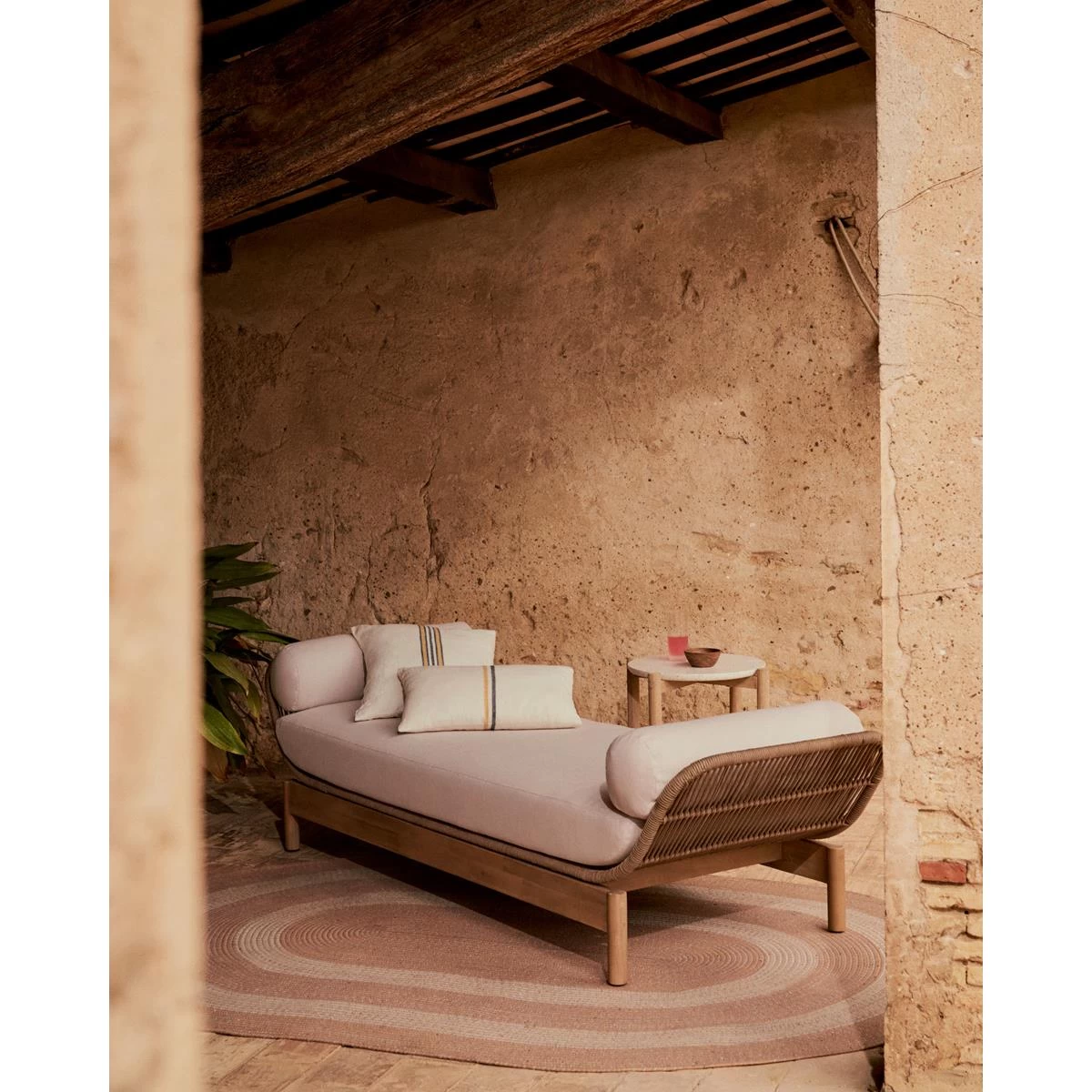 Kave Home - Ligstoel Catalina Beige Van Touw En Massief Acaciahout FSC - Afbeelding 7