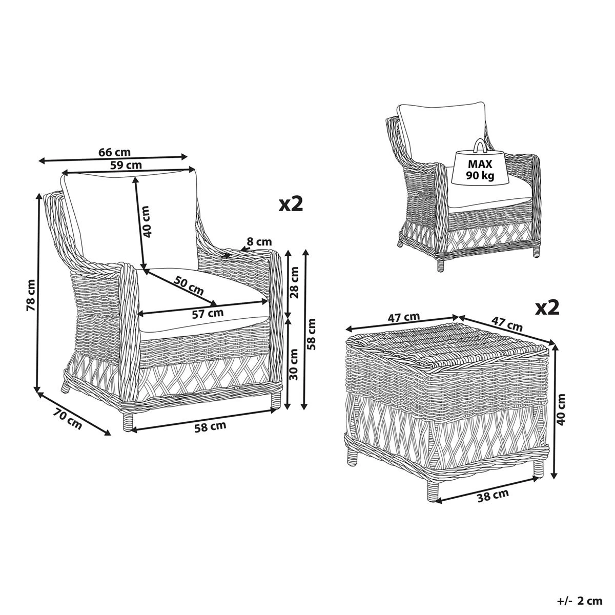 Beliani - RIBOLLA - Tuinstoel Set Van 2 - Natuurlijk - Rotan - Afbeelding 10