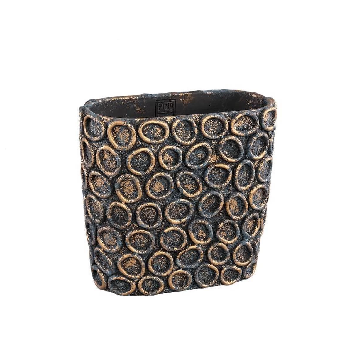 PTMD Sturdy Ovale Bloempot Cirkels - 30 X 15 X 28 Cm - Cement - Grijs