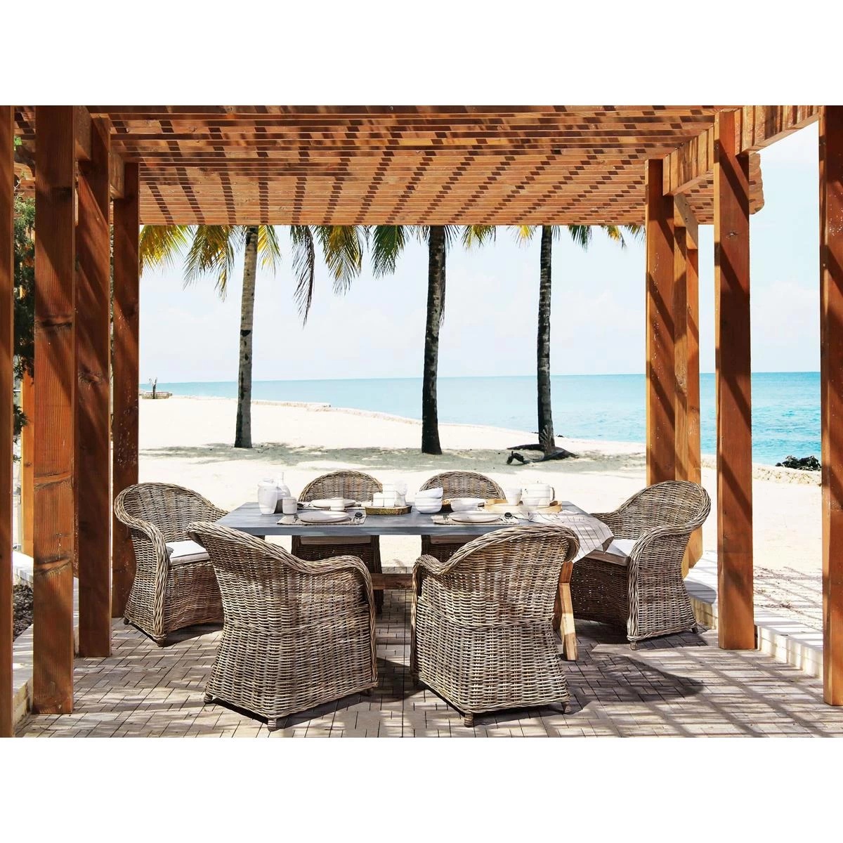 Beliani - SUSUA|OLBIA - Tuinset Voor 6 - Natuurlijk - Vezelcement - Afbeelding 2