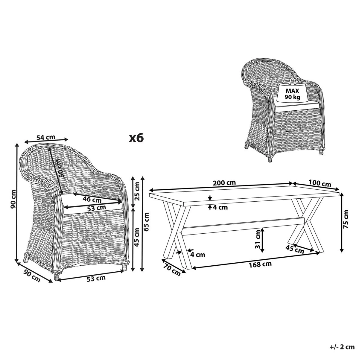 Beliani - SUSUA|OLBIA - Tuinset Voor 6 - Natuurlijk - Vezelcement - Afbeelding 11