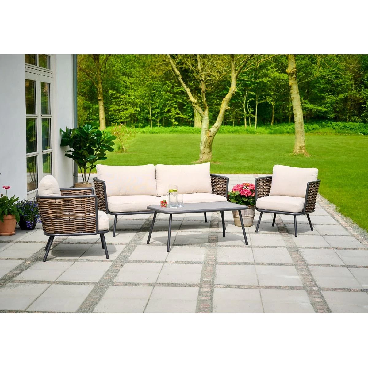 Lisomme Marit 4 Delige Tuin Loungeset Bruin - Met Zitkussens - Afbeelding 2