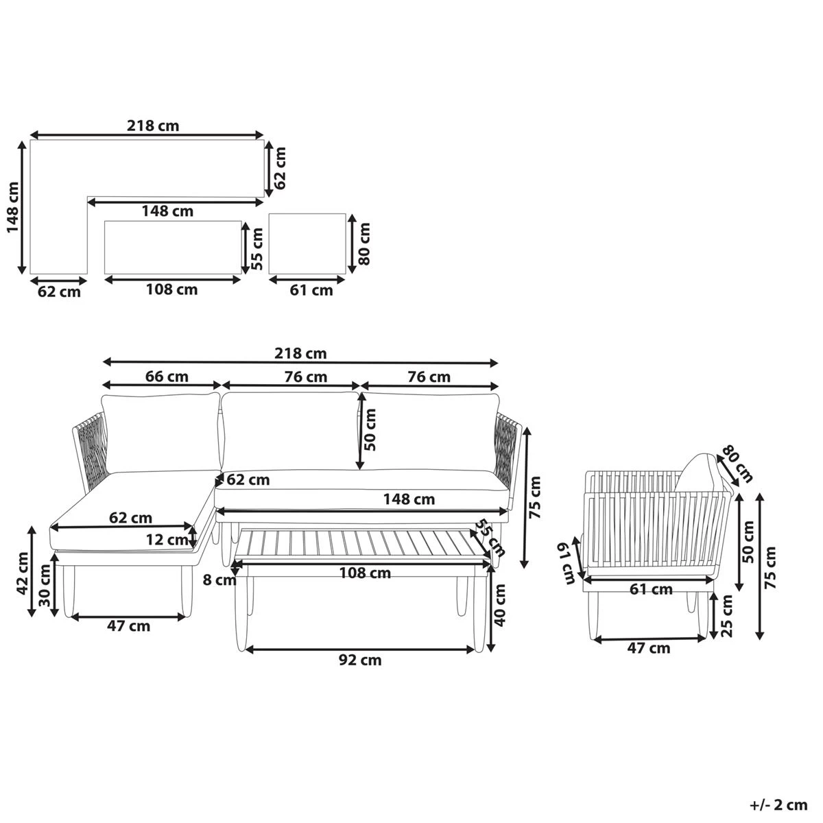 Beliani - CREMONA - Loungeset Voor 4 - Lichte Houtkleur - Acaciahout - Afbeelding 6