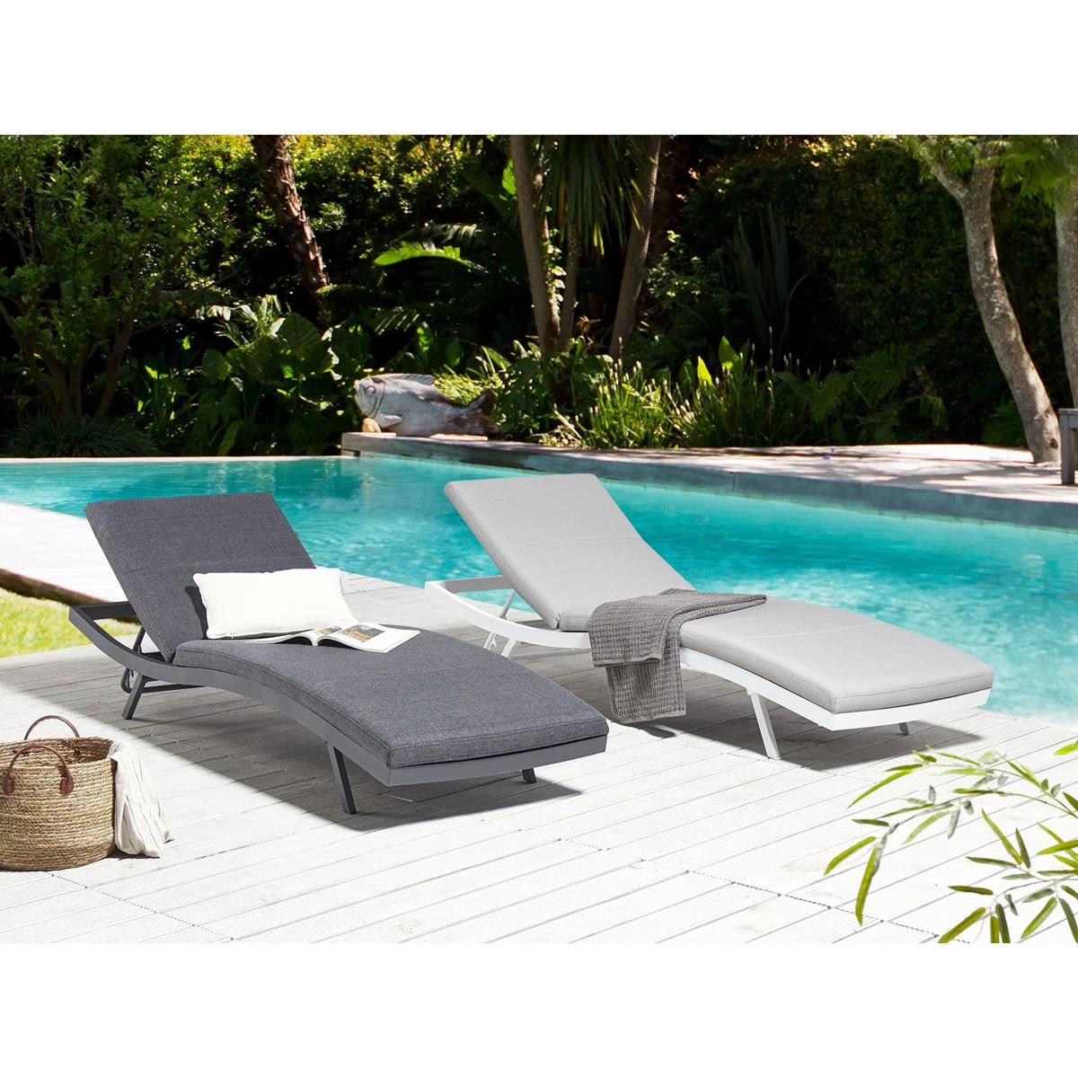 Beliani - AMELIA - Ligstoel - Donkergrijs - Textiel - Afbeelding 2