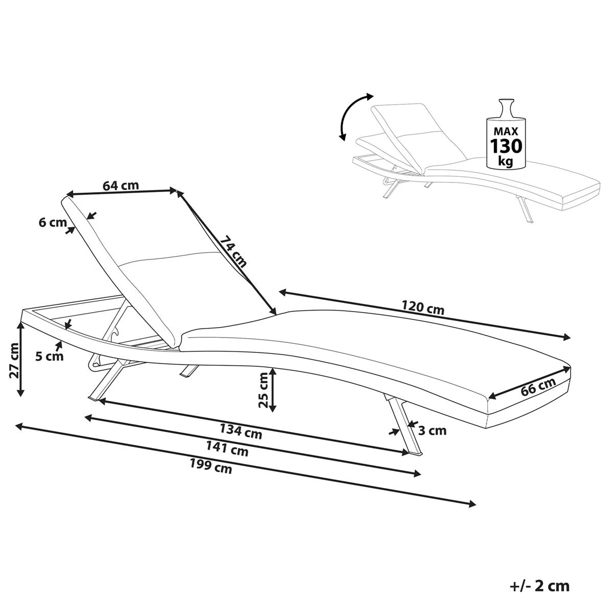 Beliani - AMELIA - Ligstoel - Donkergrijs - Textiel - Afbeelding 8