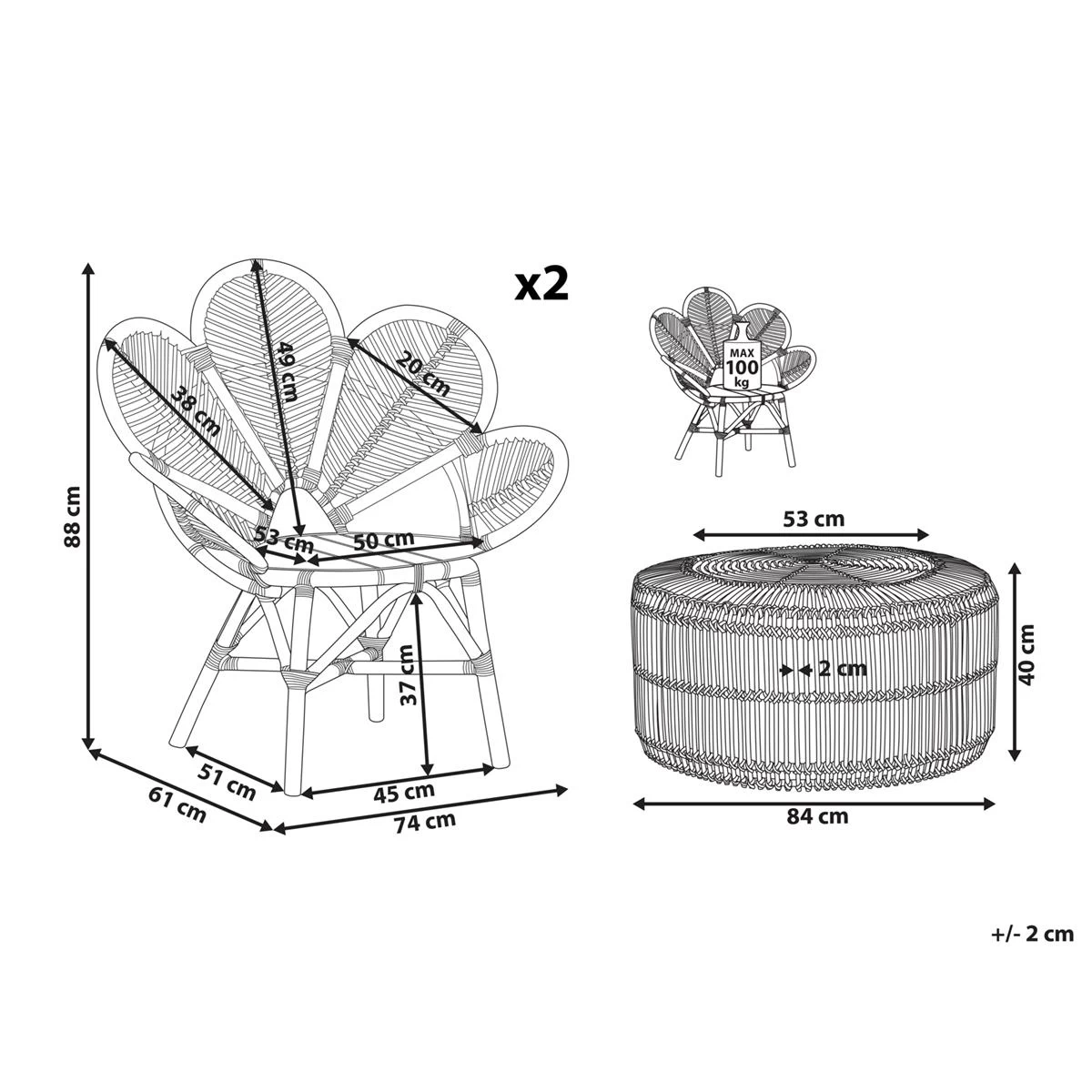 Beliani - FLORENTINE II | LIMNI - Bistroset - Natuurlijk - Rotan - Afbeelding 10