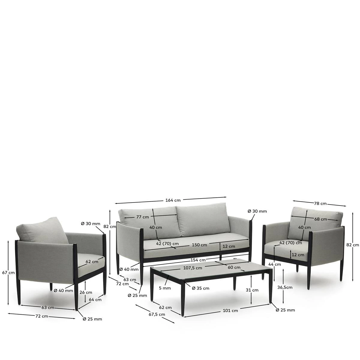 Kave Home - Satuna Set Van 2 Fauteuils, 2-zitsbank En Salontafel In - Afbeelding 4