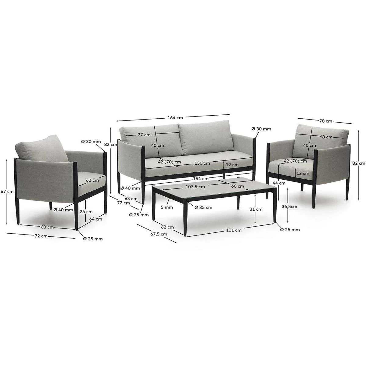Kave Home - Satuna Set Van 2 Fauteuils, 2-zitsbank En Salontafel In - Afbeelding 10
