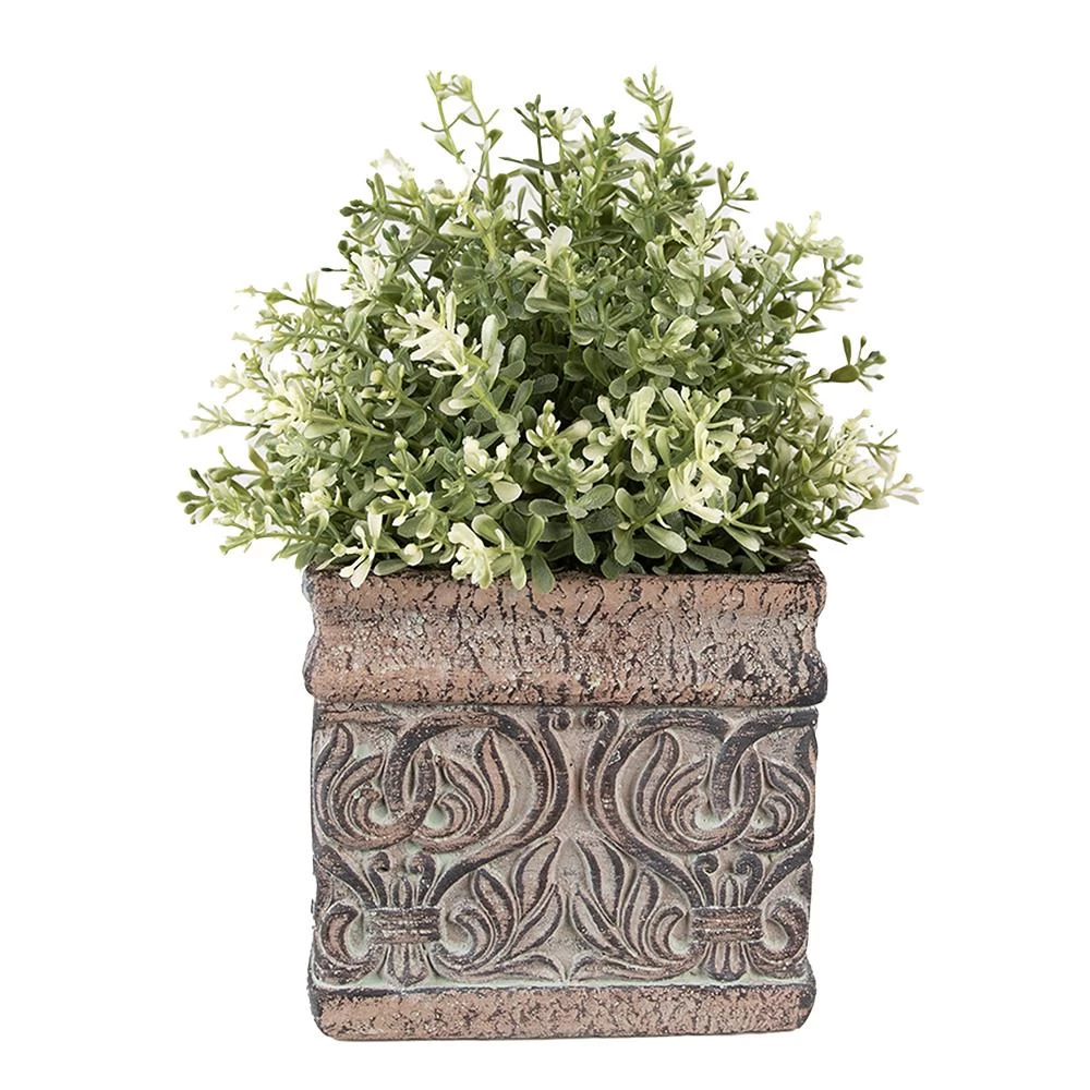 Clayre & Eef Bloempot 13x13x12 Cm Bruin Groen Steen Vierkant Bloempot - Afbeelding 2
