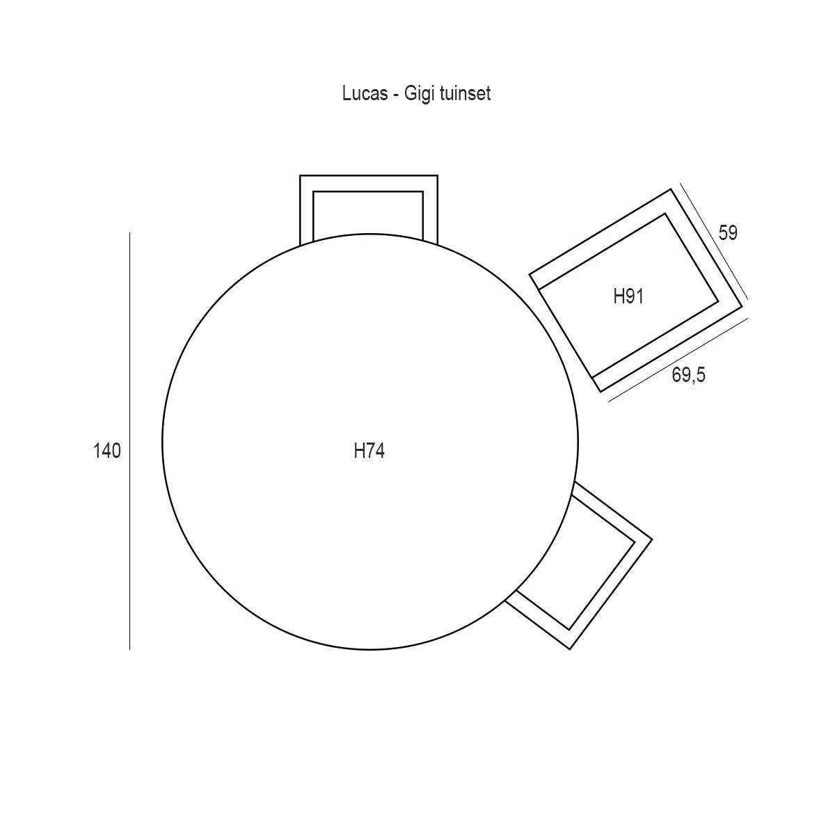 Garden Impressions Lucas Tuinset 6-delig - Gigi Tuintafel Ø140 Cm - Afbeelding 2