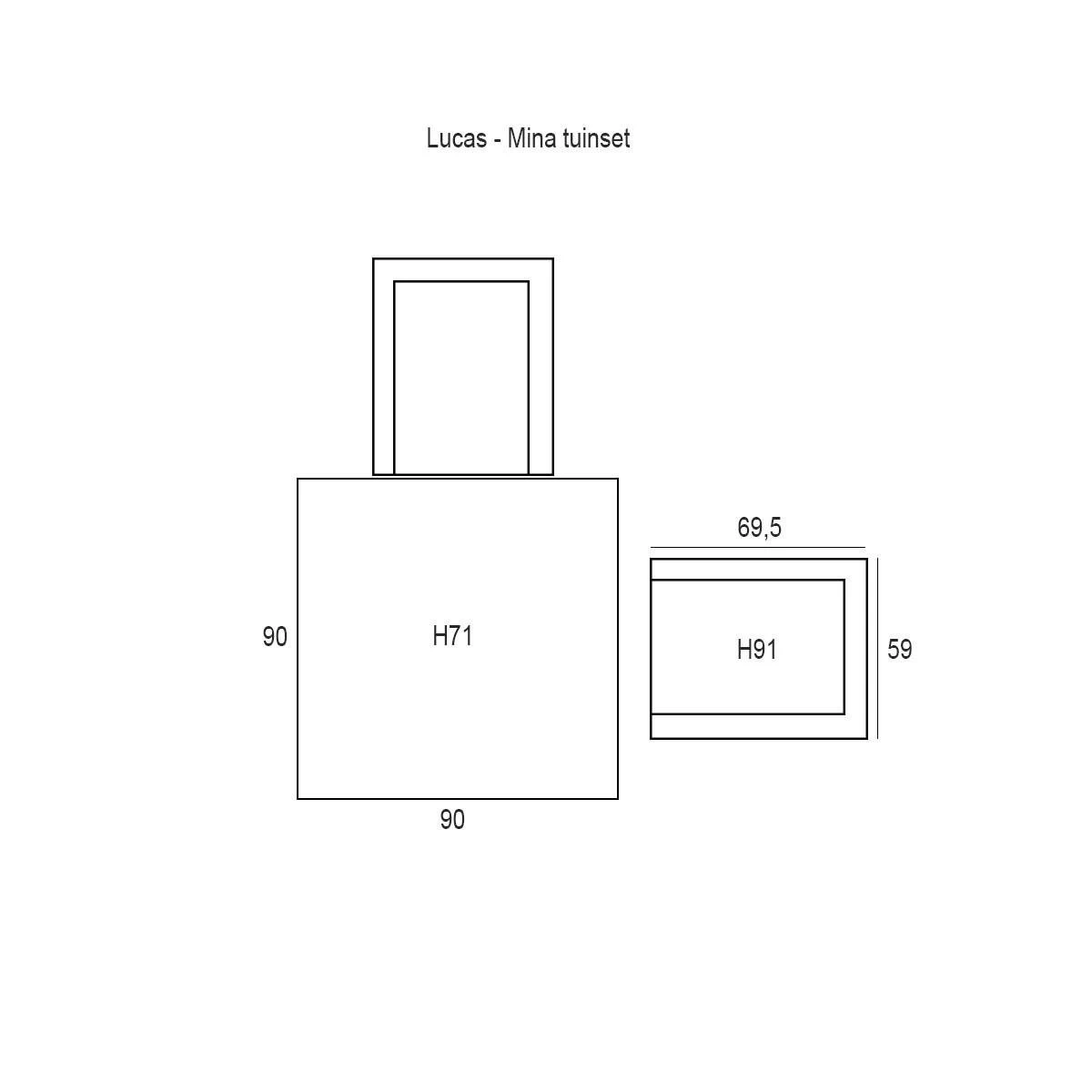 Garden Impressions Lucas Tuinset 5-delig - Mina Tuintafel 90x90 Cm - Afbeelding 2