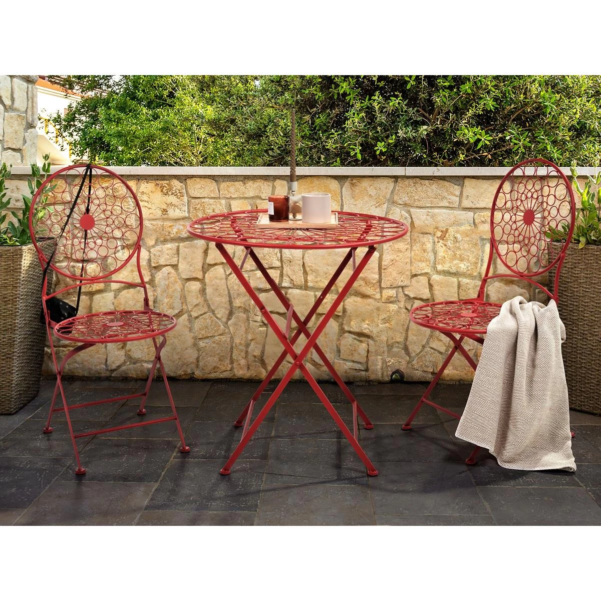 Beliani - SCARIO - Bistro Set - Rood - IJzer - Afbeelding 2