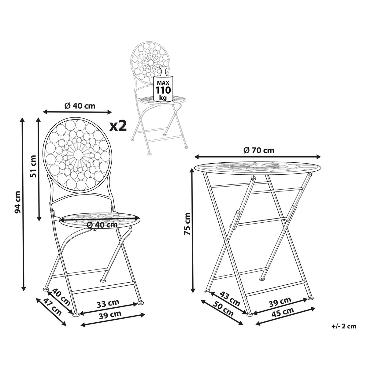 Beliani - SCARIO - Bistro Set - Rood - IJzer - Afbeelding 11