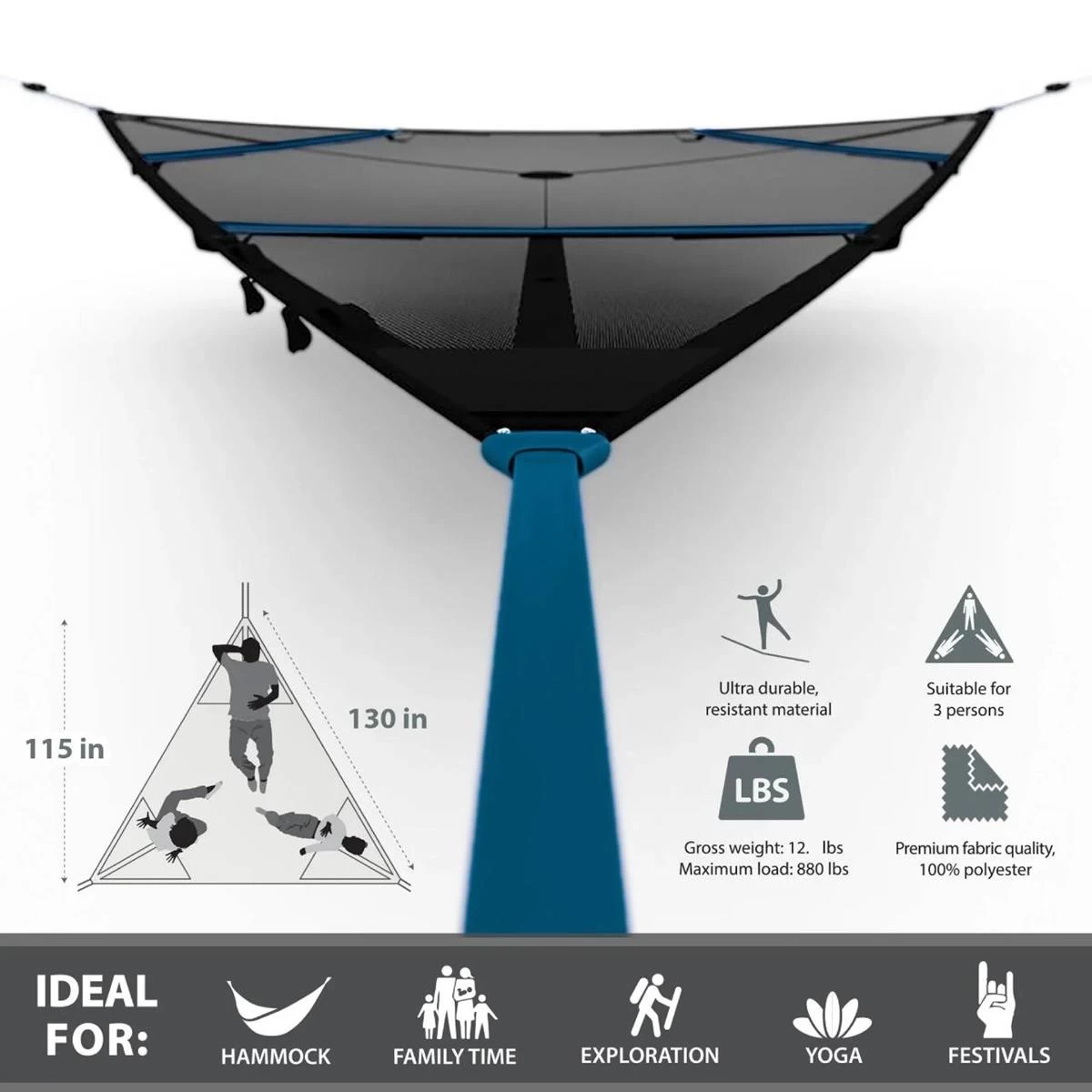 Vivere Elevate Hangmat XL - Blauw - Afbeelding 3