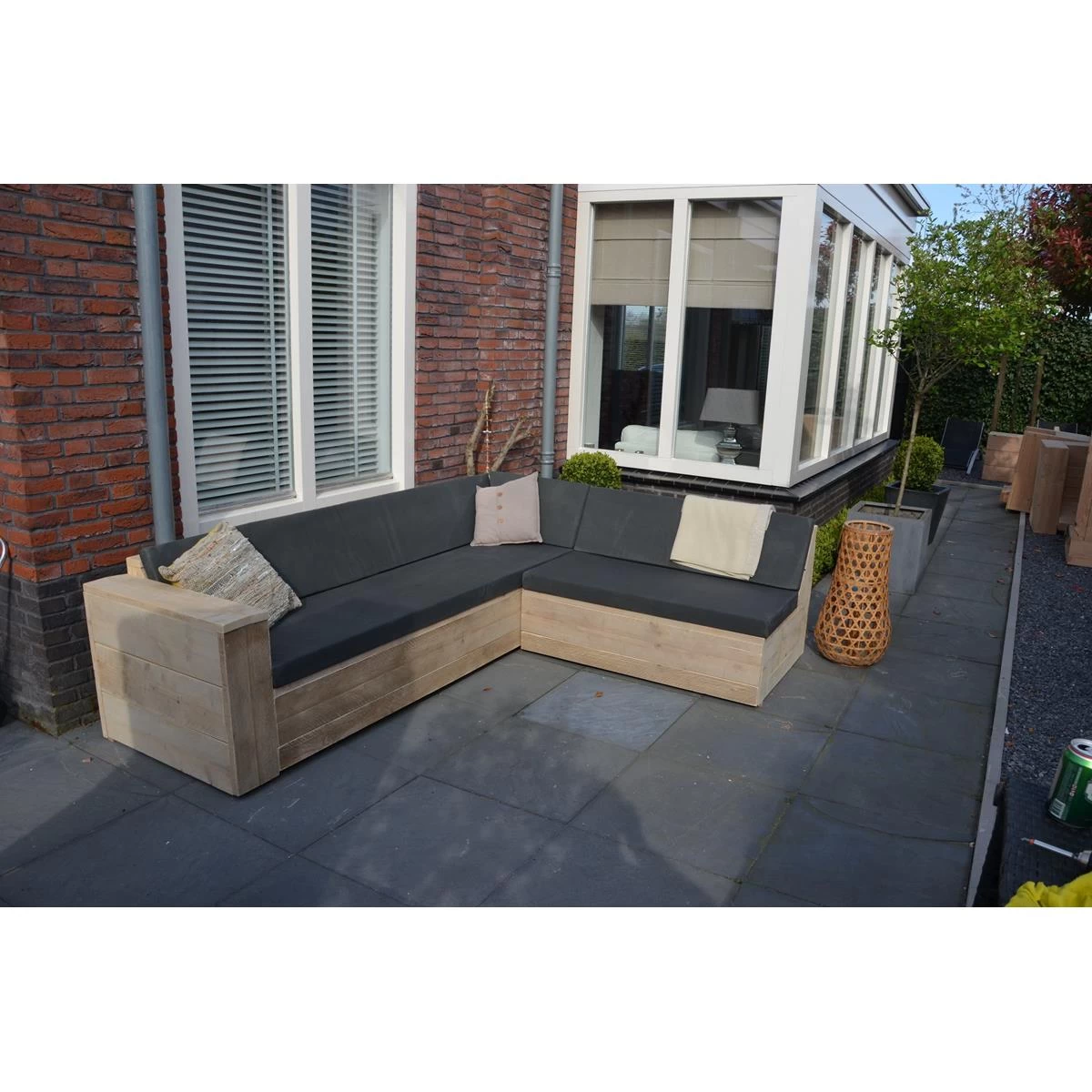 Wood4you - Loungeset 1 Steigerhout 250x200 Cm - GL-vorm- Incl Kussens - Afbeelding 3