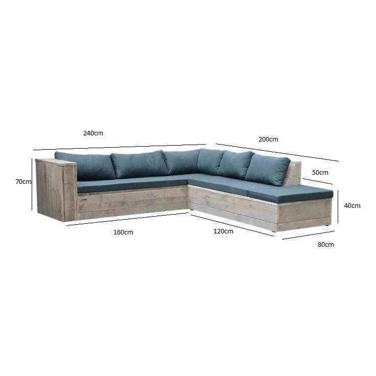 Wood4you - Loungeset 7 Steigerhout 240x200 Cm - Incl Kussens (GL-vorm) - Afbeelding 4