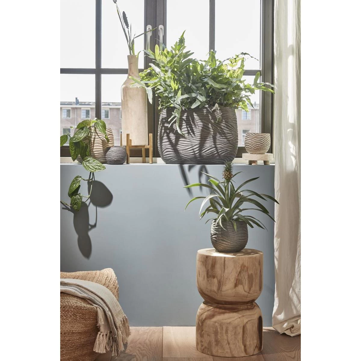 Mica Decorations Hendrick Bloempot - 21x21x19 Cm - Cement - Créme - Afbeelding 4