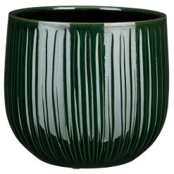 Mica Decorations Plantenpot - Donkergroen - Glans Ribbel - D29|H25 Cm