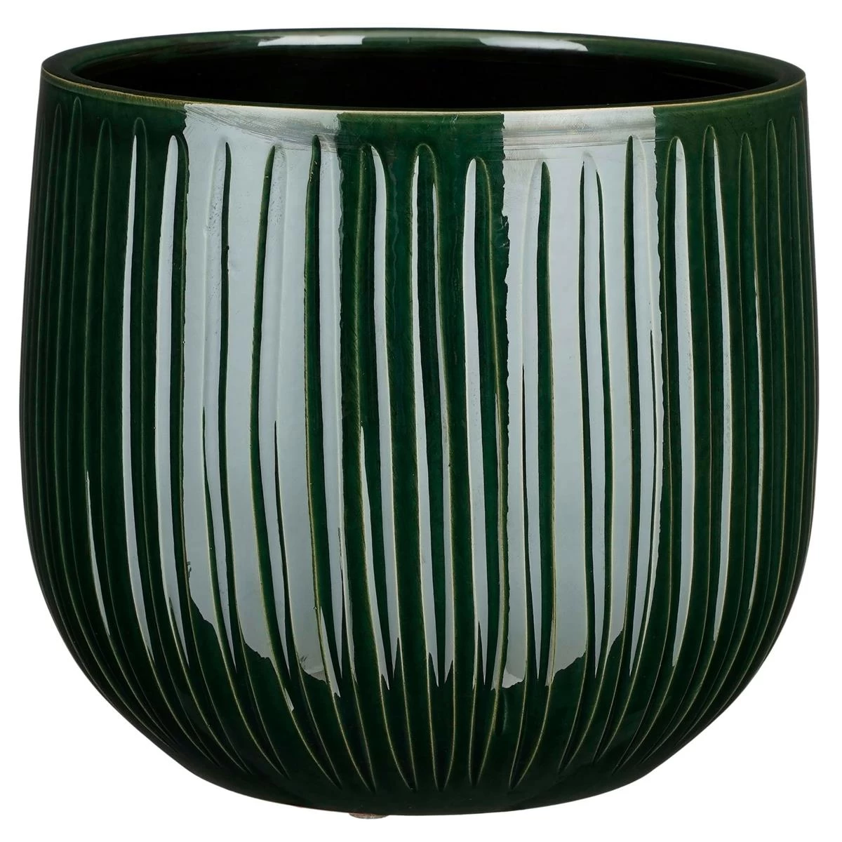 Mica Decorations Plantenpot - Donkergroen - Glans Ribbel - D29|H25 Cm
