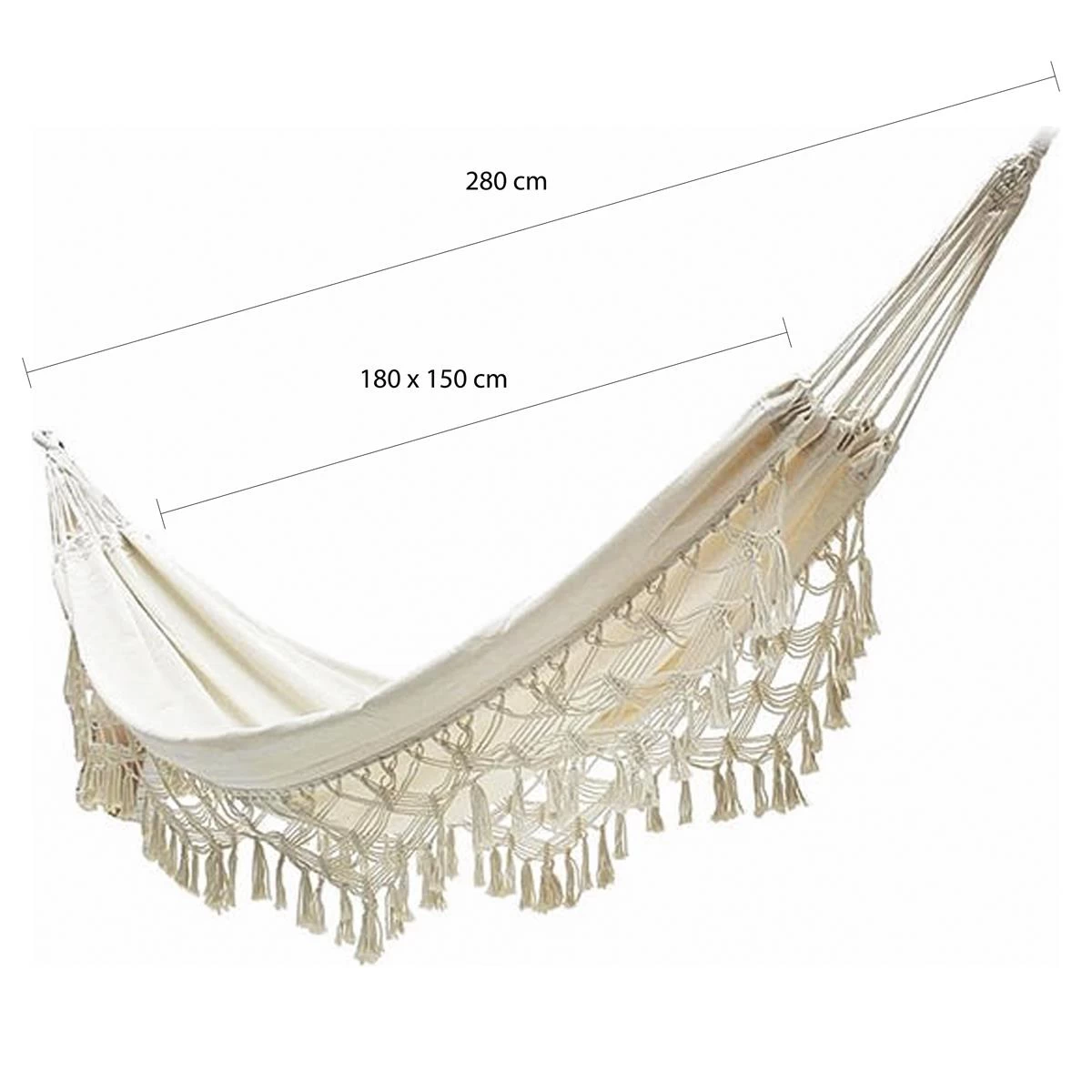 QUVIO Hangmat Katoen 280x150 Cm - Wit - Afbeelding 3