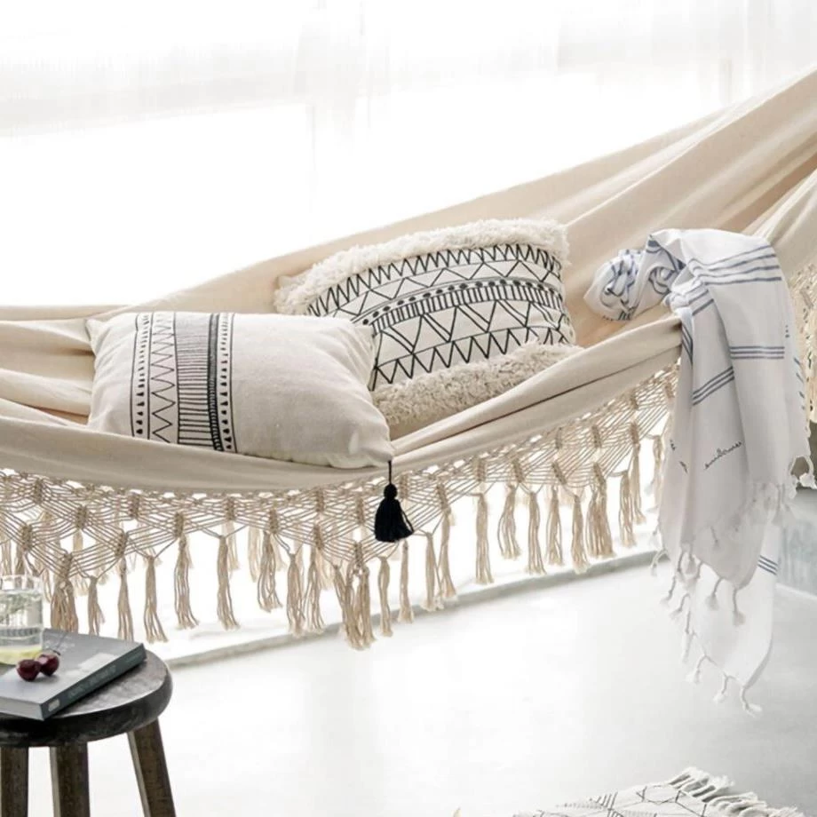 QUVIO Hangmat Katoen 280x150 Cm - Wit - Afbeelding 4