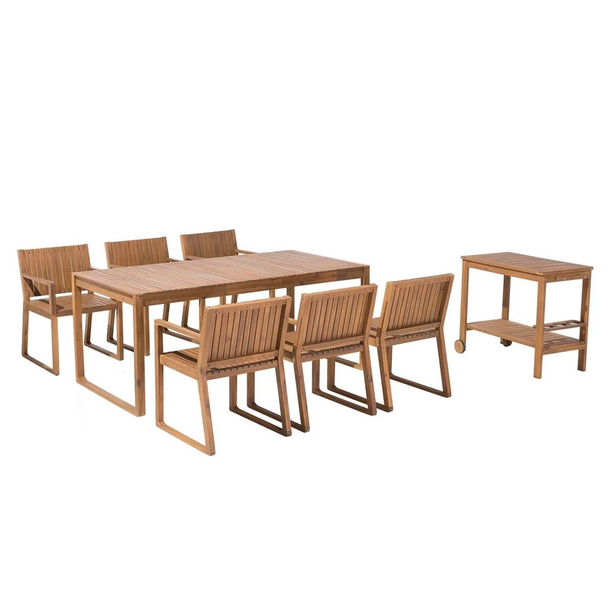 Beliani - SASSARI - Tuinset Voor 6 Met Trolley - Lichte Houtkleur