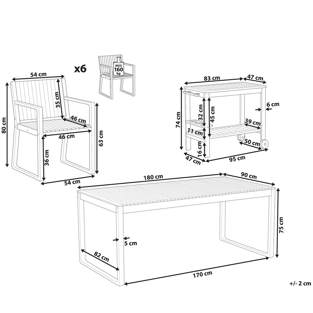 Beliani - SASSARI - Tuinset Voor 6 Met Trolley - Lichte Houtkleur - Afbeelding 12