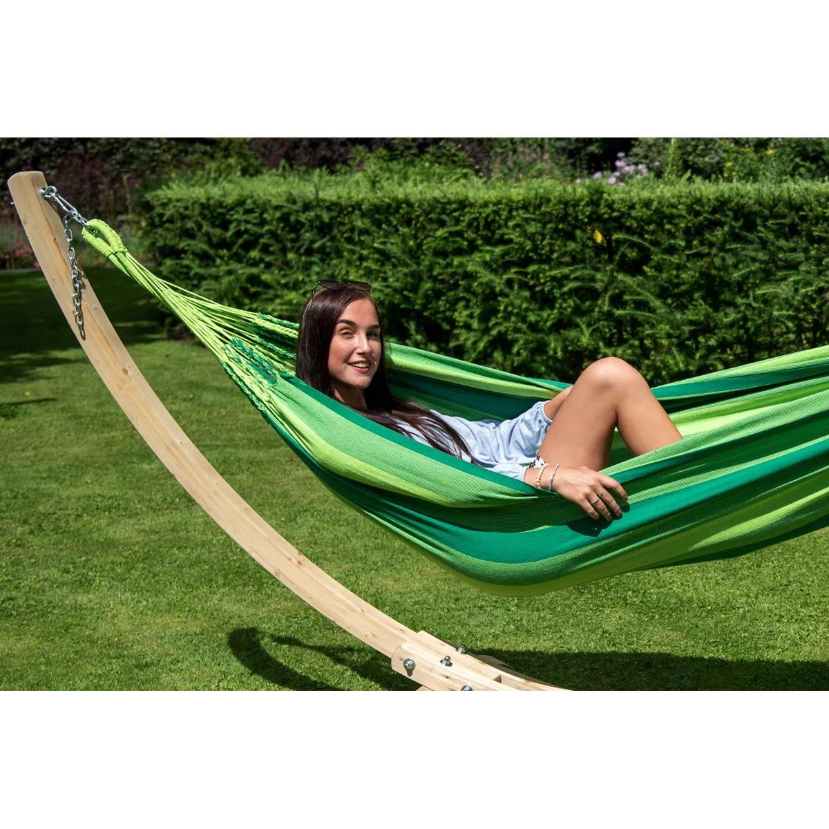 Tropilex® Hangmat Met Standaard Eénpersoons Wood & Dream Green Groen - Afbeelding 4