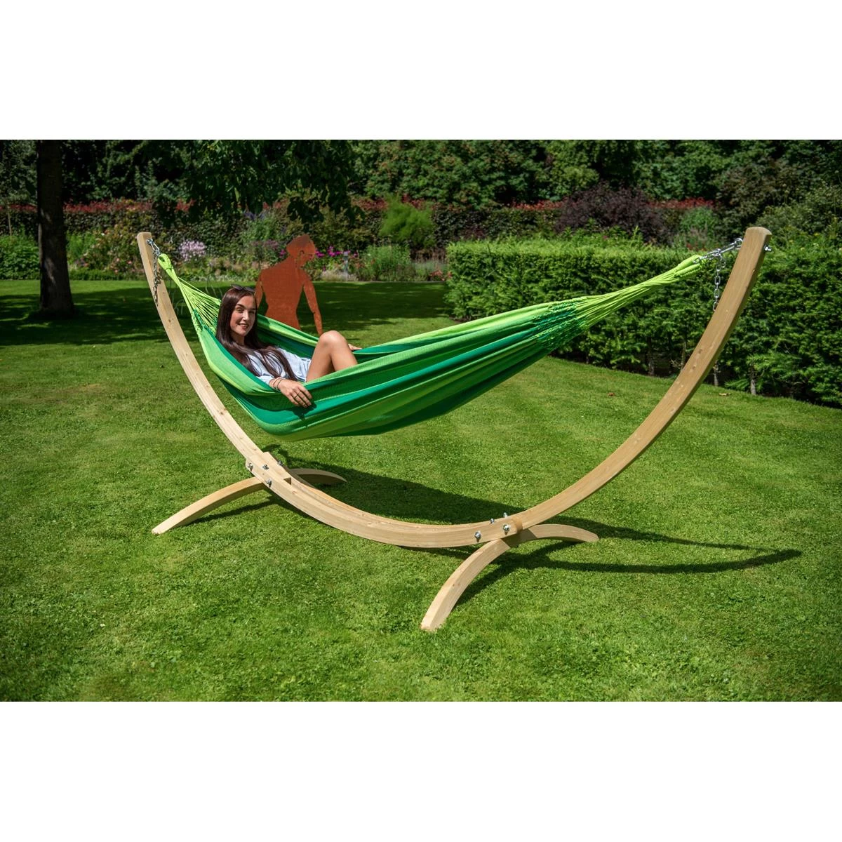 Tropilex® Hangmat Met Standaard Eénpersoons Wood & Dream Green Groen - Afbeelding 2