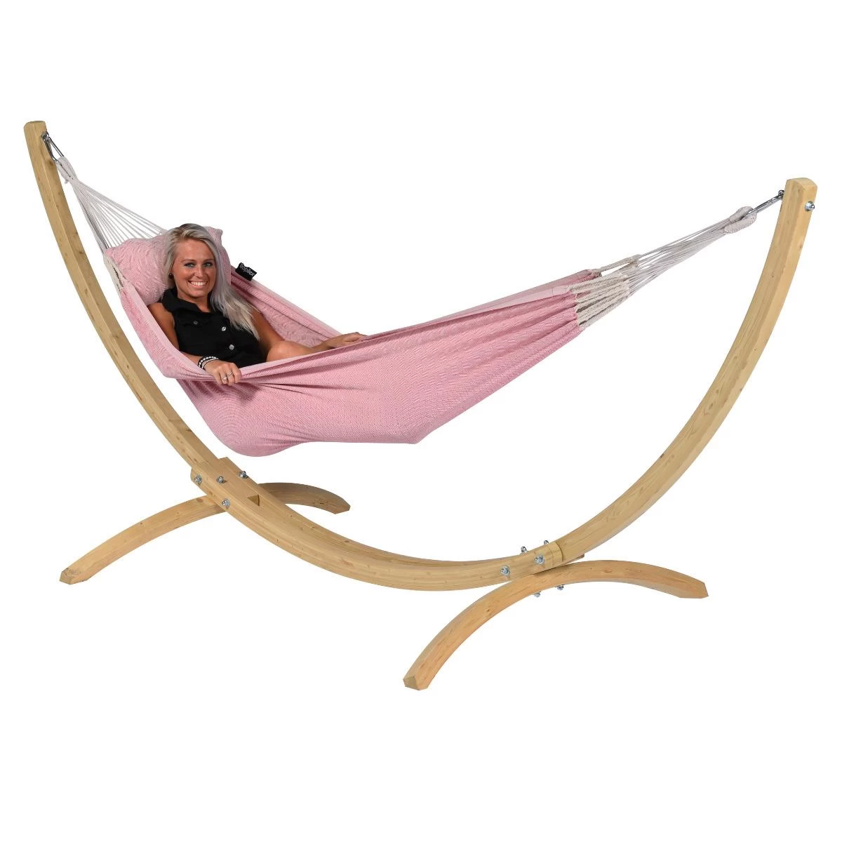 Tropilex® Hangmat Met Standaard Eénpersoons Wood & Natural Pink Roze