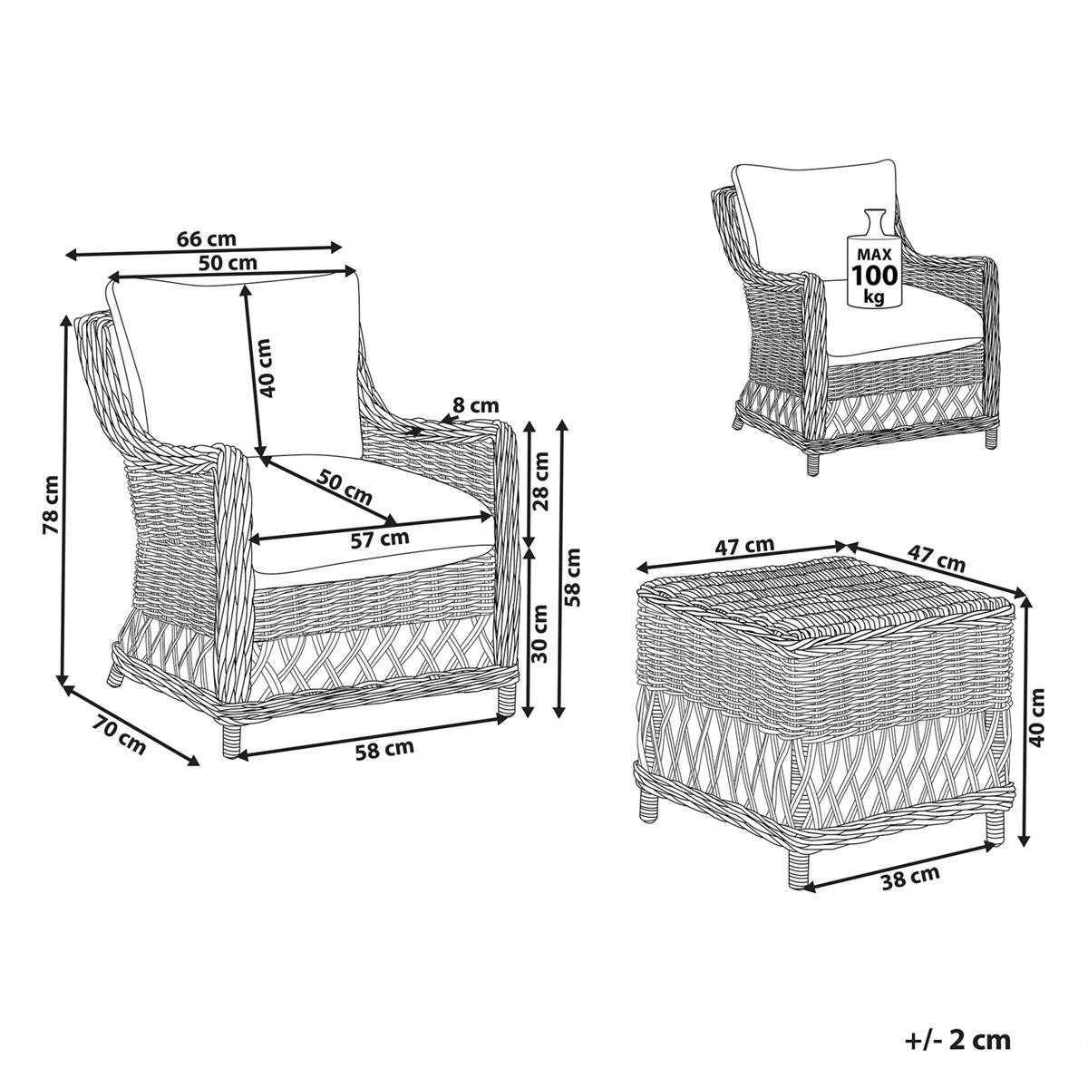 Beliani - RIBOLLA - Tuinstoel - Natuurlijk - Rotan - Afbeelding 10