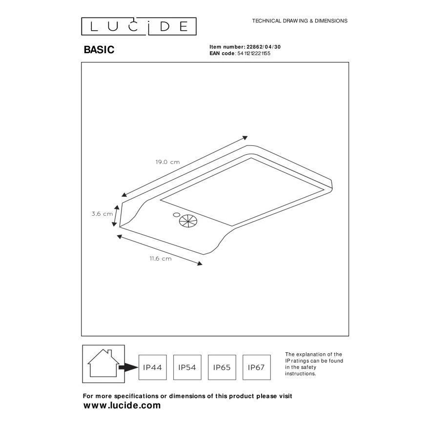 Lucide BASIC Wandlamp - Zwart - Afbeelding 7