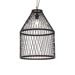 QAZQA Landelijke Buiten Hanglamp Zwart Rotan 40x55 Cm - Calamus