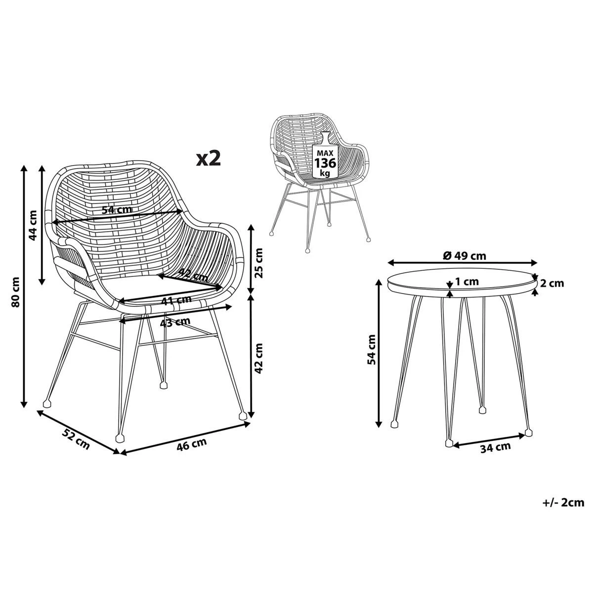 Beliani - TROPEA II - Bistroset Voor 2 - Natuurlijk - PE Rotan - Afbeelding 12