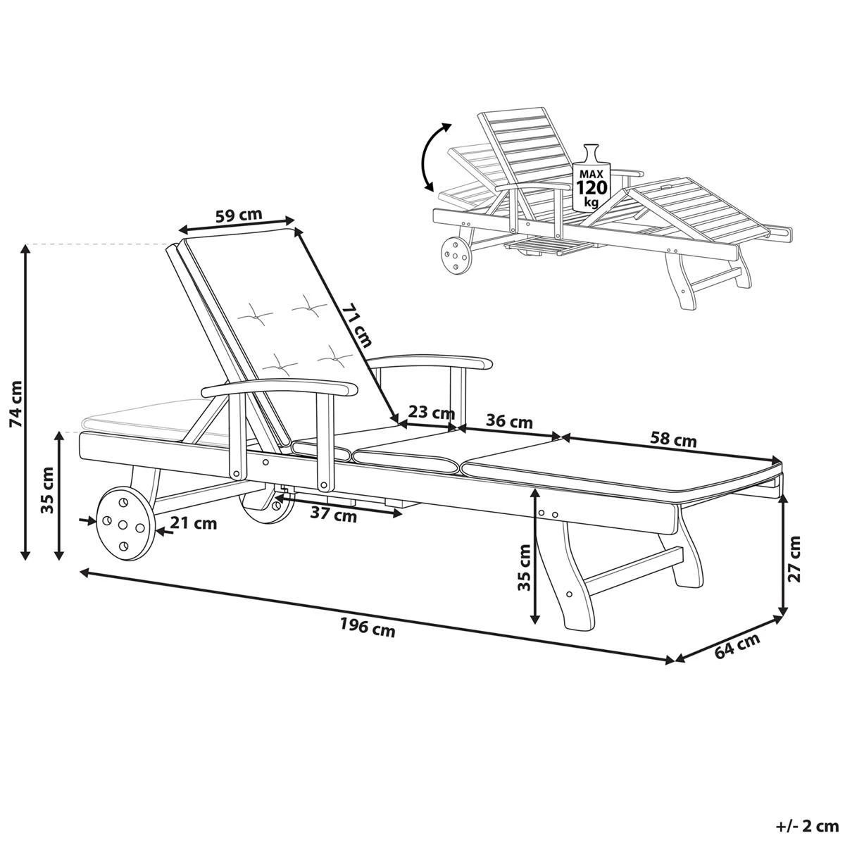 Beliani - MARLBORO | JAVA | TOSCANA - Ligstoel - Donkere Houtkleur - Afbeelding 11