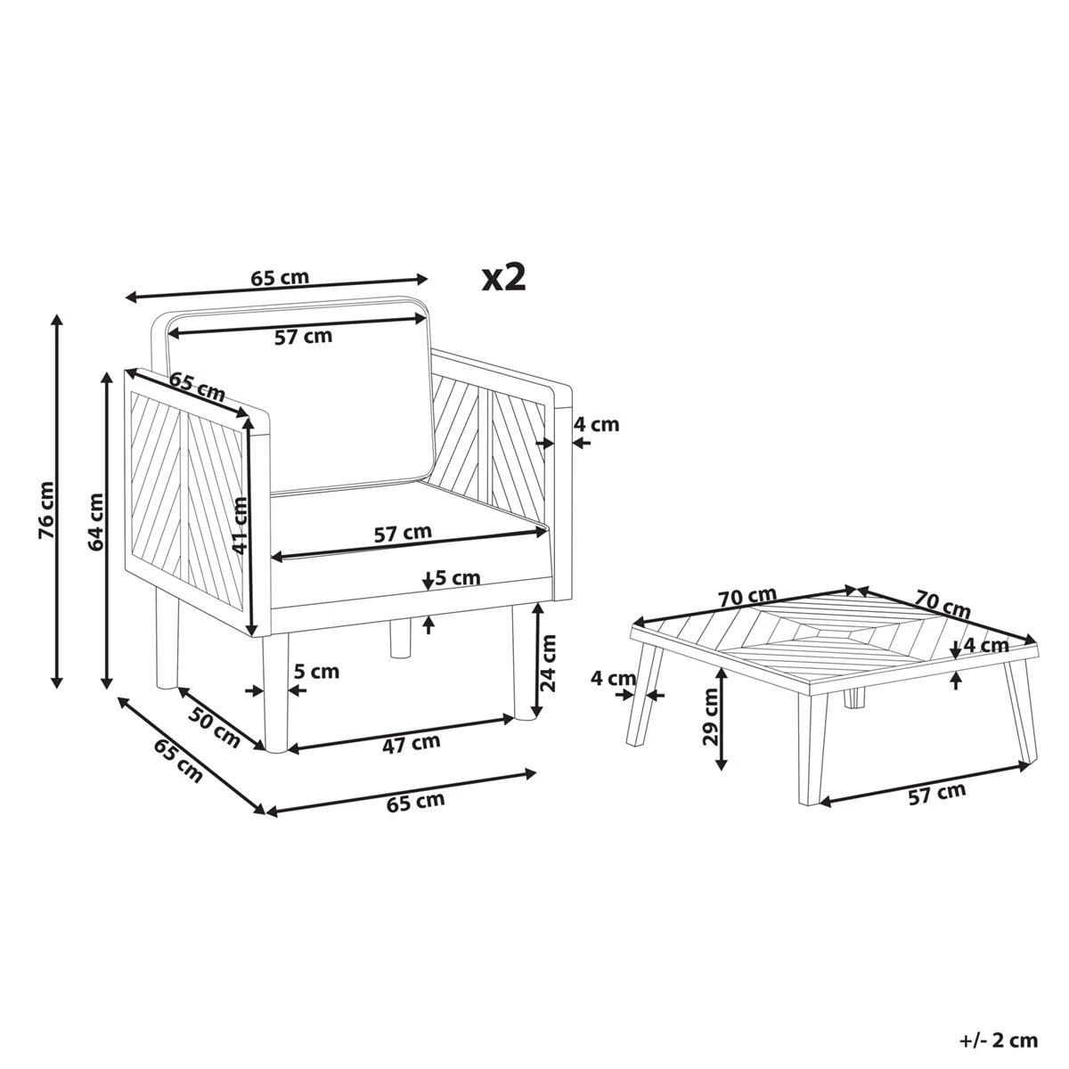Beliani - BARATTI - Tuinstoel Set Van 2 Met Salontafel - Lichthout - Afbeelding 11
