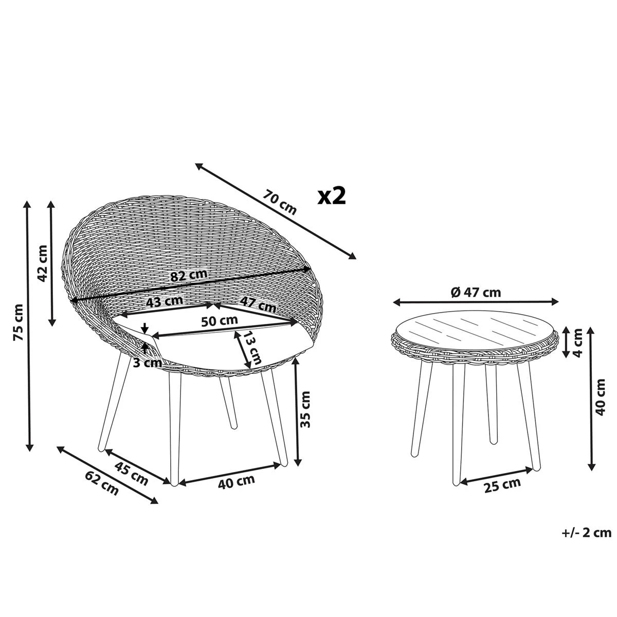 Beliani - ORTIGIA - Bistroset Voor 2 - Natuurlijk - PE Rotan - Afbeelding 12