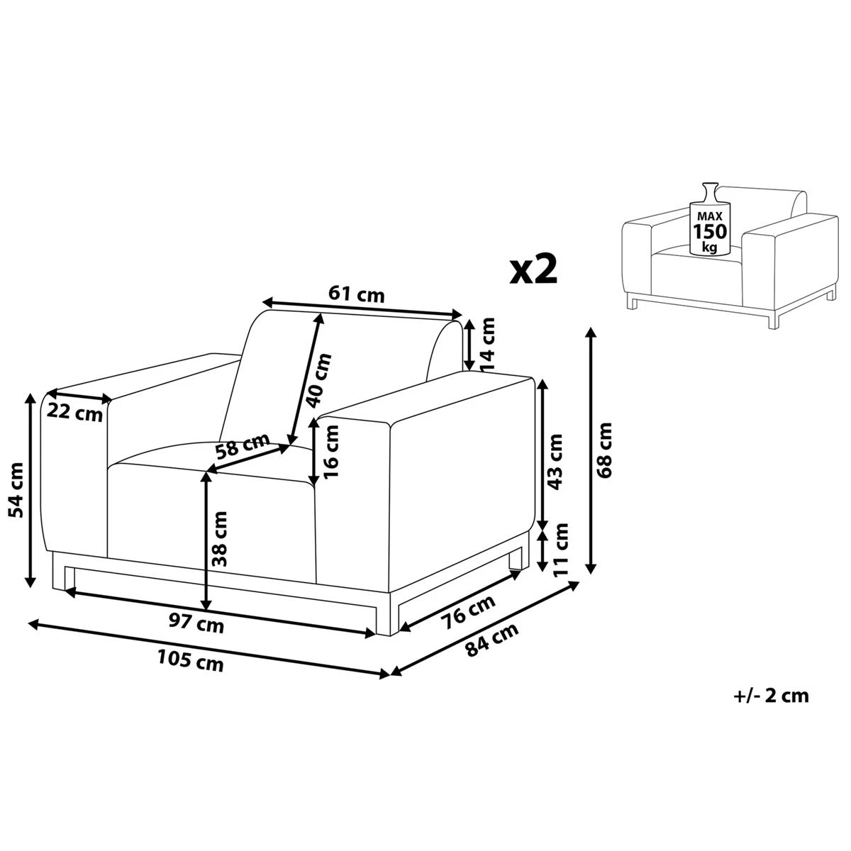 Beliani - ROVIGO - Tuinstoel Set Van 2 - Grijs - Polyester - Afbeelding 9